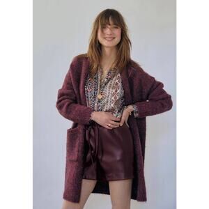 Molly Bracken Long Cardigan Sweater Womens Medium Purple Blue Metallic Chunky